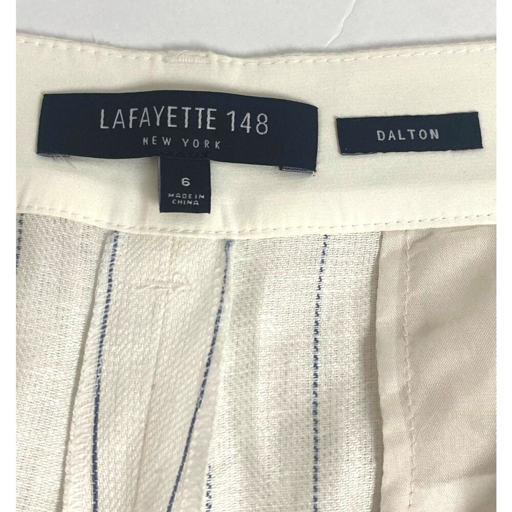 Lafayette 148 Dalton Pinstripe 100% Linen Wide Leg Pants Size 6 Off White Blue - Picture 10 of 16